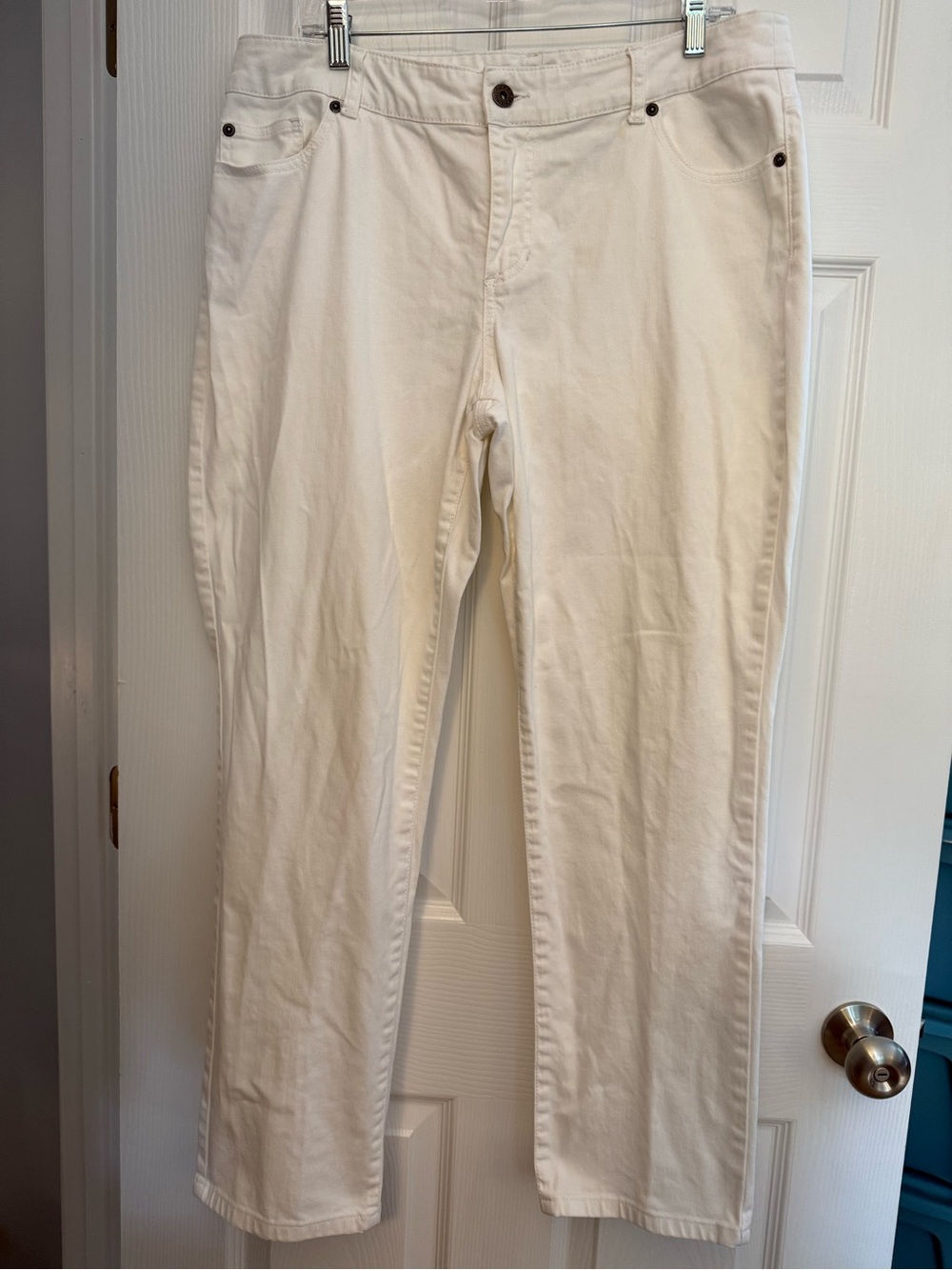 Chico's platinum denim, white Straight-Leg Jeans sz 12 short